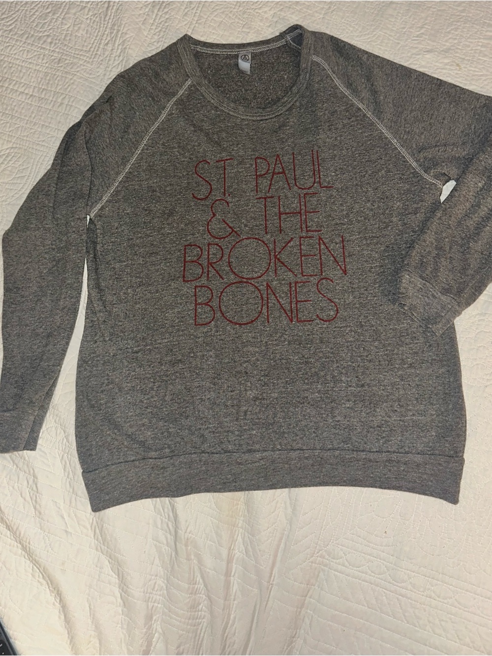 Alternative Gray Crewneck Sweater with Red Graphic Text